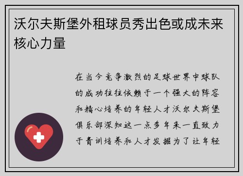 沃尔夫斯堡外租球员秀出色或成未来核心力量